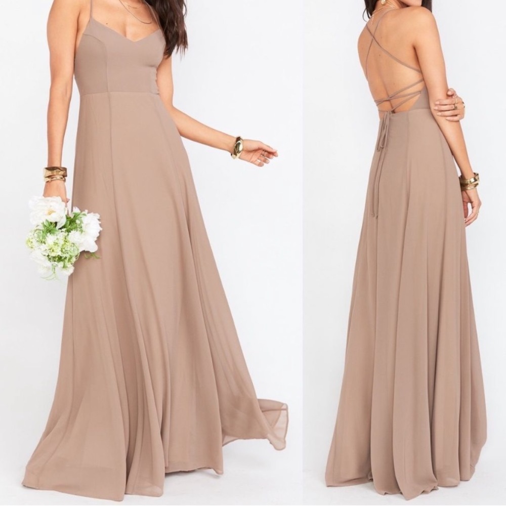 NWT Show Me Your Mumu Grenshaw Goddess Dune Chiffon Bridesmaid Gown size S
